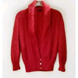 Vtg Wool Cardigan Genuine Yvonne Bergin Ireland RED Medium / Large No Size Tag